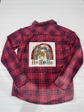 Custom-made up cycled bleached red Flannel with Santa Patch